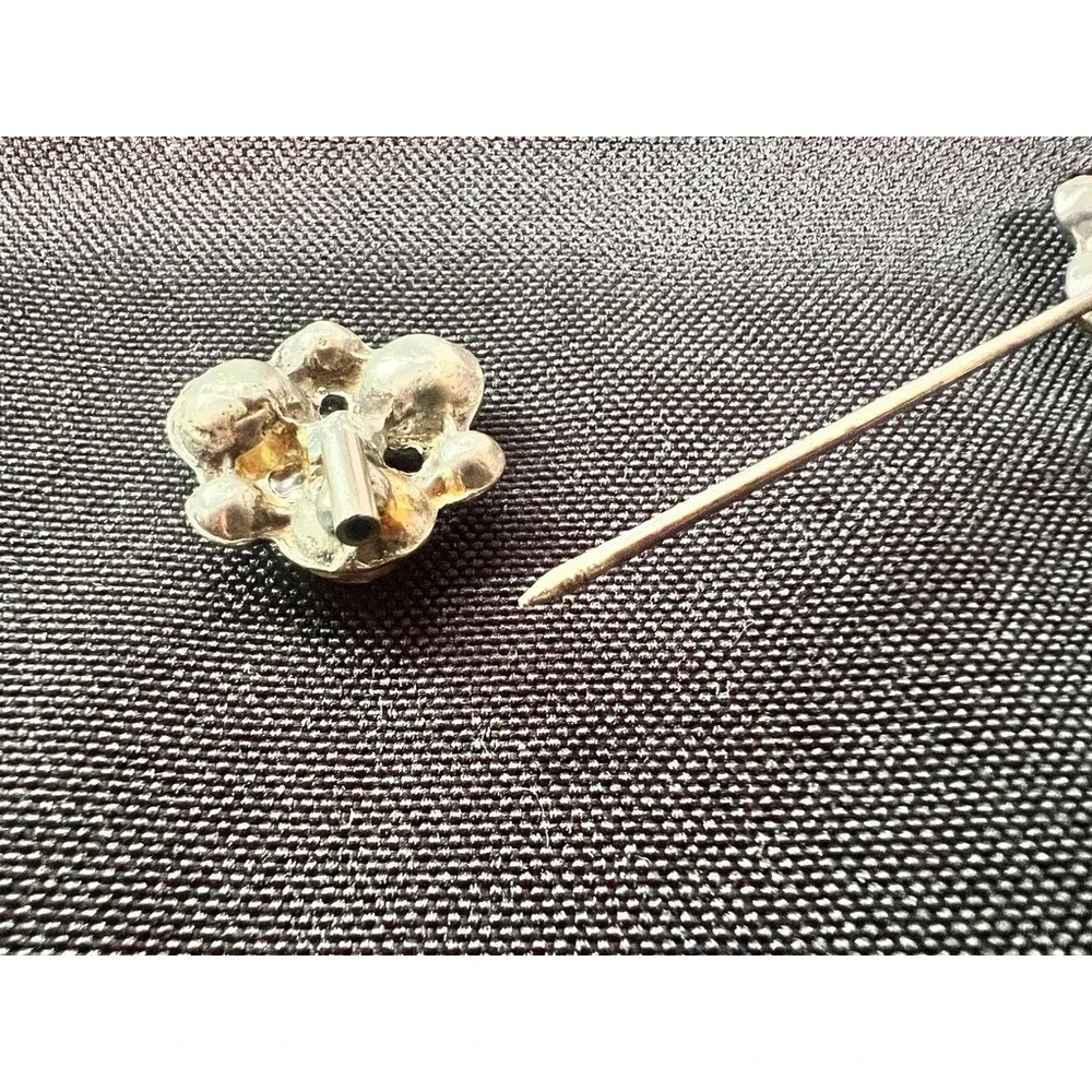 Vintage Rhinestone Collar Pin Silver Tone Double Floral Ends Bar Brooch 2.25